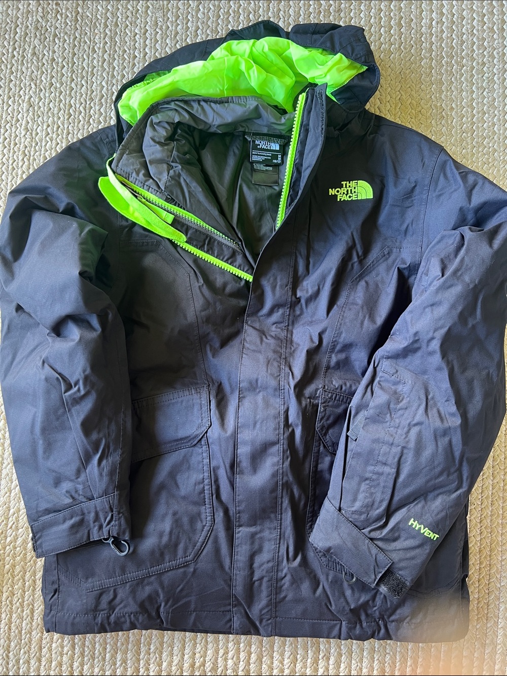 The North Face Kids Black hyvent with Neon Green Accents